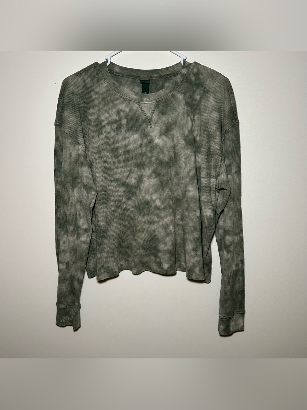 Wild Fable Olive Green Tye-Dye Waffle Knit Long Sleeve Shirt Small